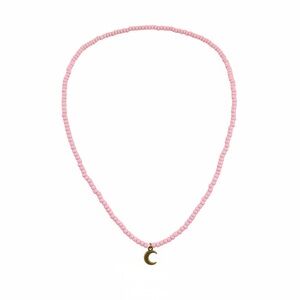 Vintage Y2K Pink Beaded Celestial Moon Charm Necklace